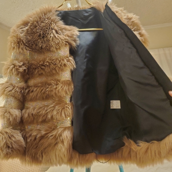FAUX Fur + Rhinestone Coat - Picture 4 of 6